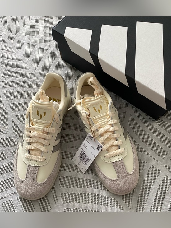 adidas Shoes - Adidas men’s Samba Messi Cream and Beige Lace-Up Sneakers